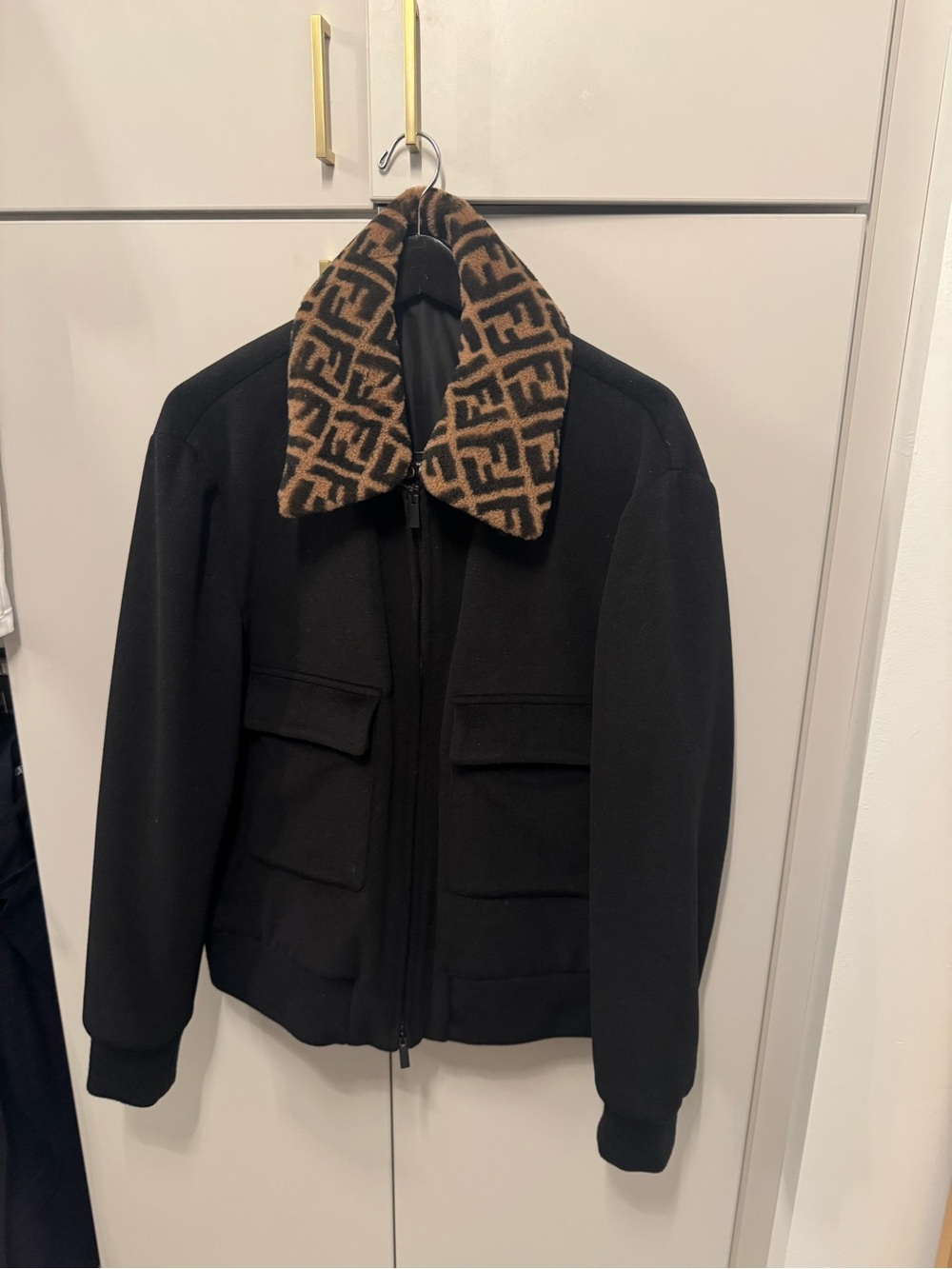 Fendi FF Logo Collar Bomber, black